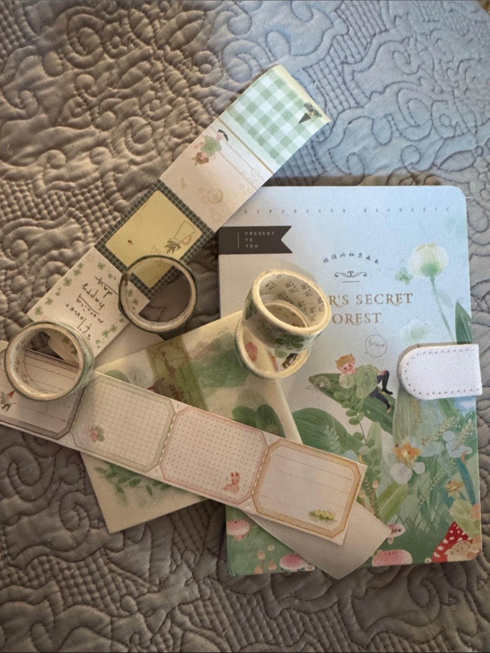 Floral Green Decorative Washi Tape and Sticker Set